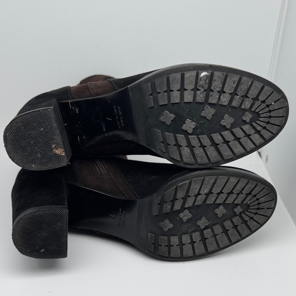 Aquatalia Suede Brown Black Ankle Block Heel Zipper Closure Bootie Size 7 - Picture 11 of 12